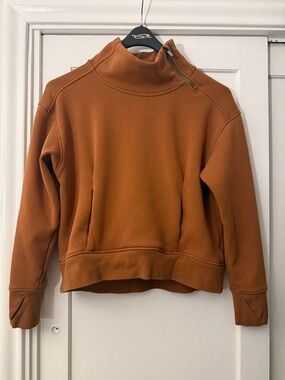 Rust Orange/Brown High-Neck Quarter-Zip Sweatshirt - A-symetrical